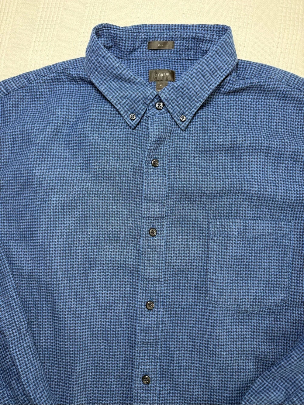 J.Crew Men's Slim Fit Linen Cotton Blend Houndstooth Shirt Blue Long Sleeve XL